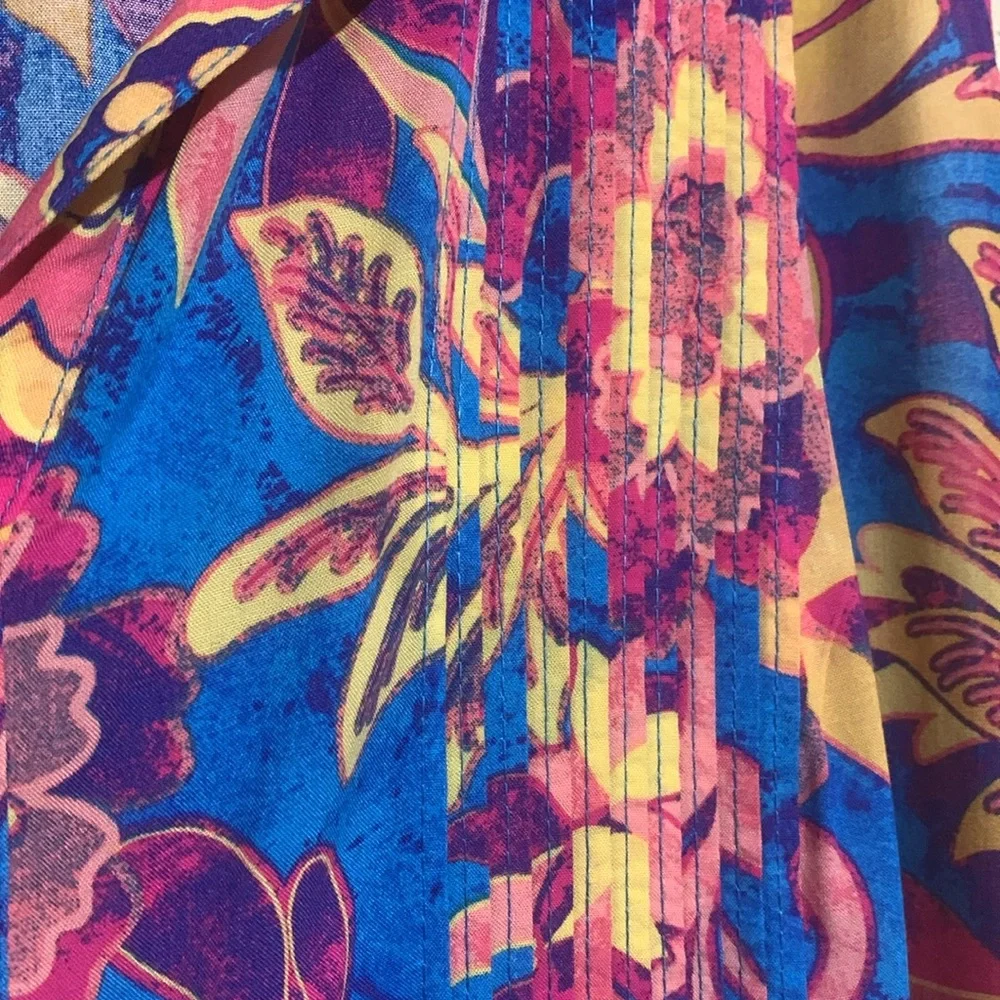 Terra & Sky Top 2X Blue Pink Yellow Floral Sleeveless Front Buttons Viscose - Picture 6 of 16
